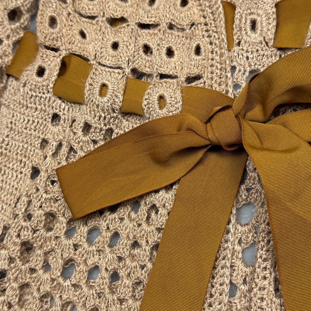 Vintage Anthropologie CURIO Beige Crochet Knit Granny Square Cardigan Sweater L - Picture 5 of 12